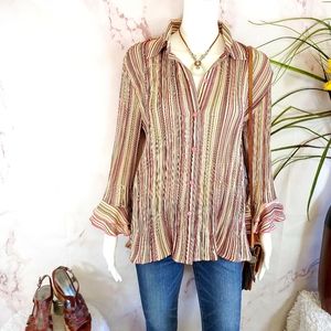 Milano hippie chic button front shirt bell sleeves
